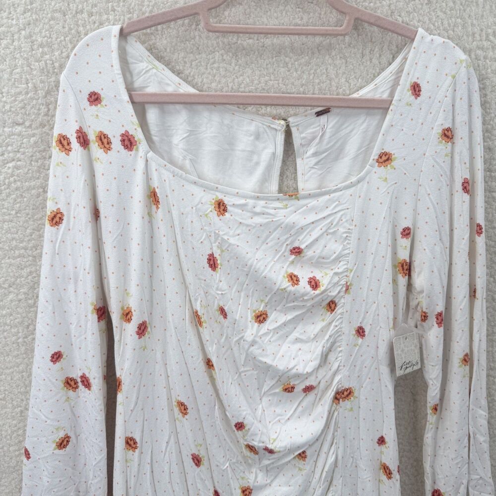 Free People Celia Mini Dress long sleeves Polka dot Floral print Size XL NWT - Picture 3 of 12